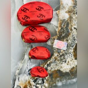 CHANEL Vibrant Red Logo Pouch Trio